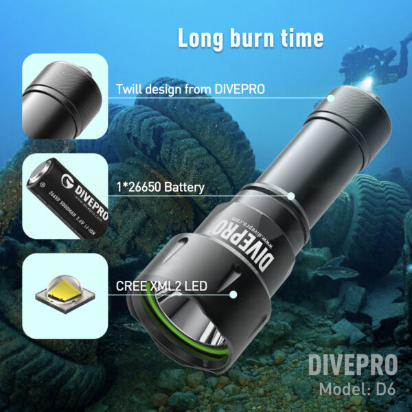 Divepro latarka D6 1050 lumenów - obrazek 4